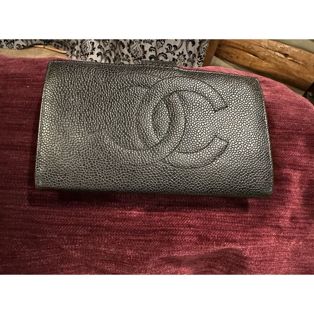 Authentic CHANEL Classic Black Caviar Leather Big CC Bi Fold Snap Long Wallet - Picture 11 of 11